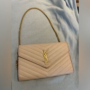 YSL Cassandre Chain Wallet in Beige